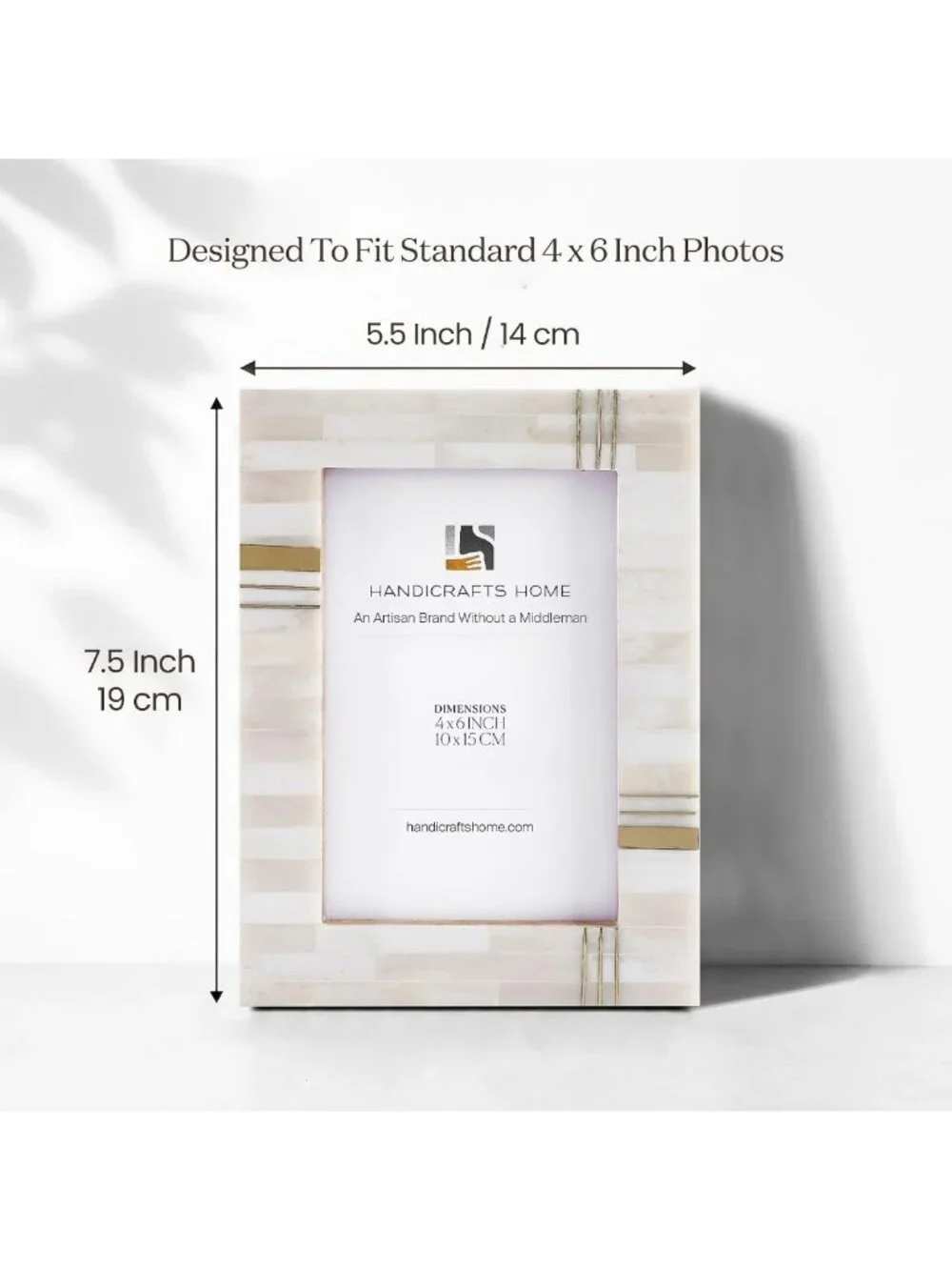 Handmade Bone Inlay 4x6 White Picture Frame - Elegant Brass Home Decor